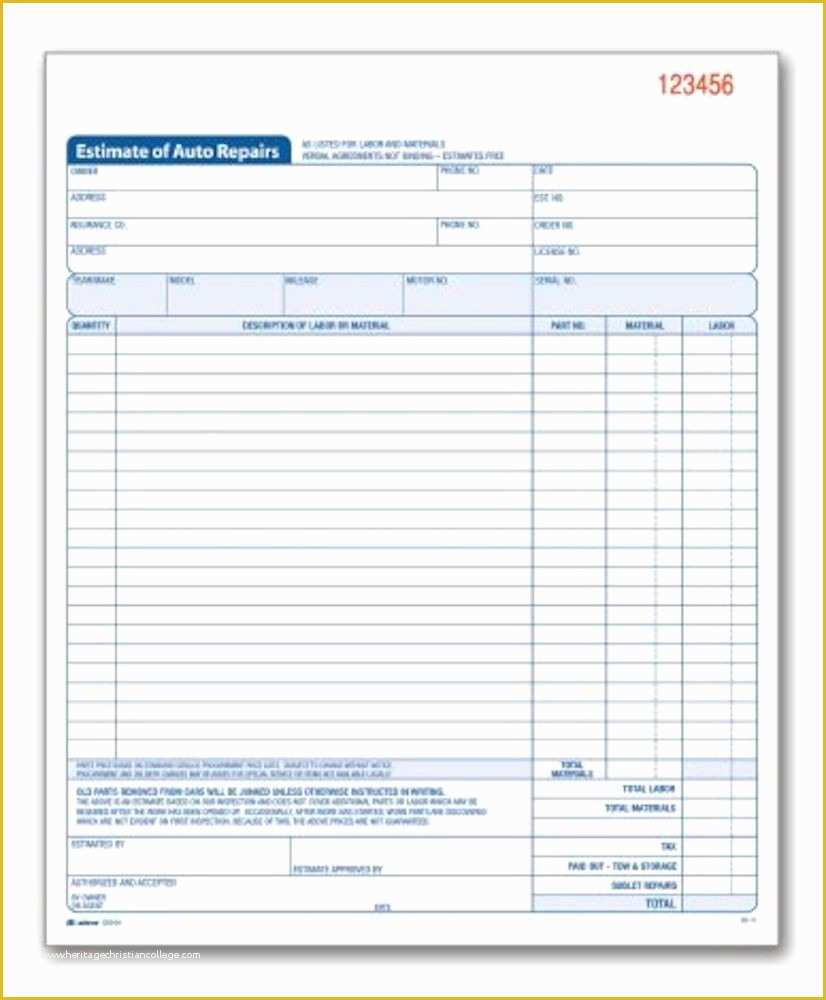 Repair Estimate form Template Free Of Auto Repair Estimate Book 2 Part Carbonless 50 St Bk