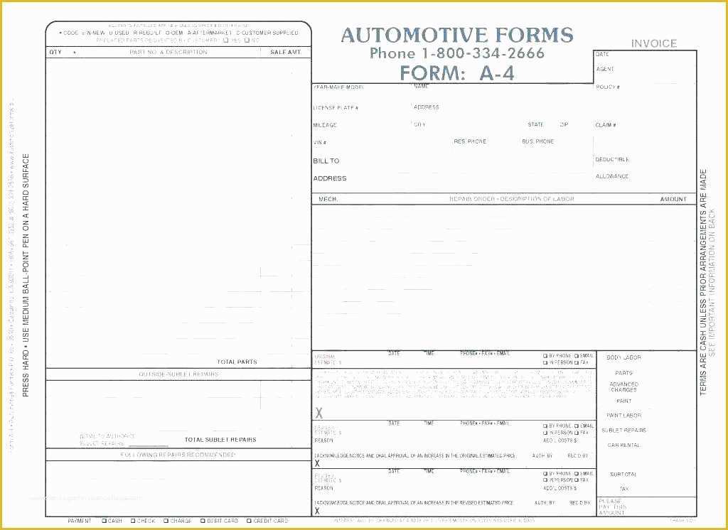 Repair Estimate form Template Free Of Automotive Repair Invoice Work order Estimates Image Auto