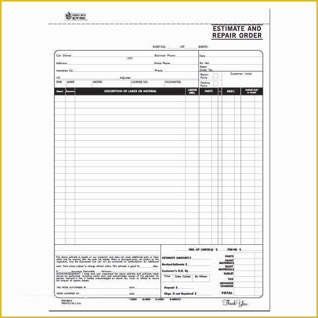 Repair Estimate form Template Free Of Automotive Repair Invoice Work order Estimates