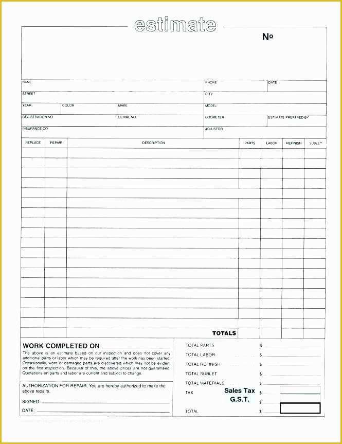 Repair Estimate form Template Free Of Contractor Estimate form Template Fresh Repair Home