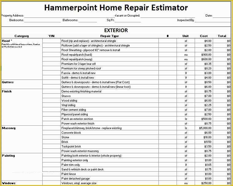 Repair Estimate form Template Free Of Home Repair Estimate form 12 Free Sample Home Repair