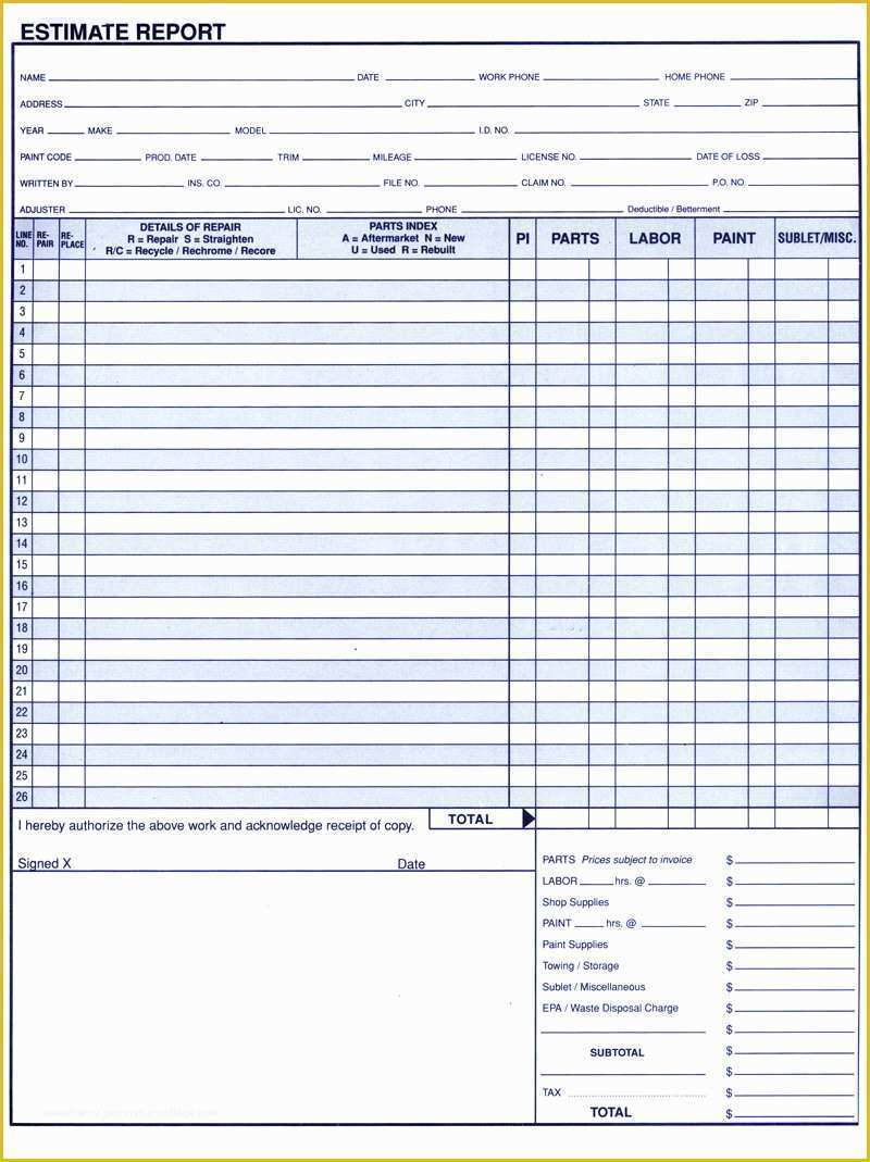 Repair Estimate form Template Free Of House Repair Estimates Architectural Designs