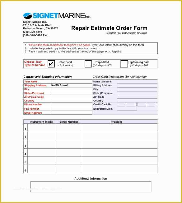 Repair Estimate form Template Free Of Repair Estimate form