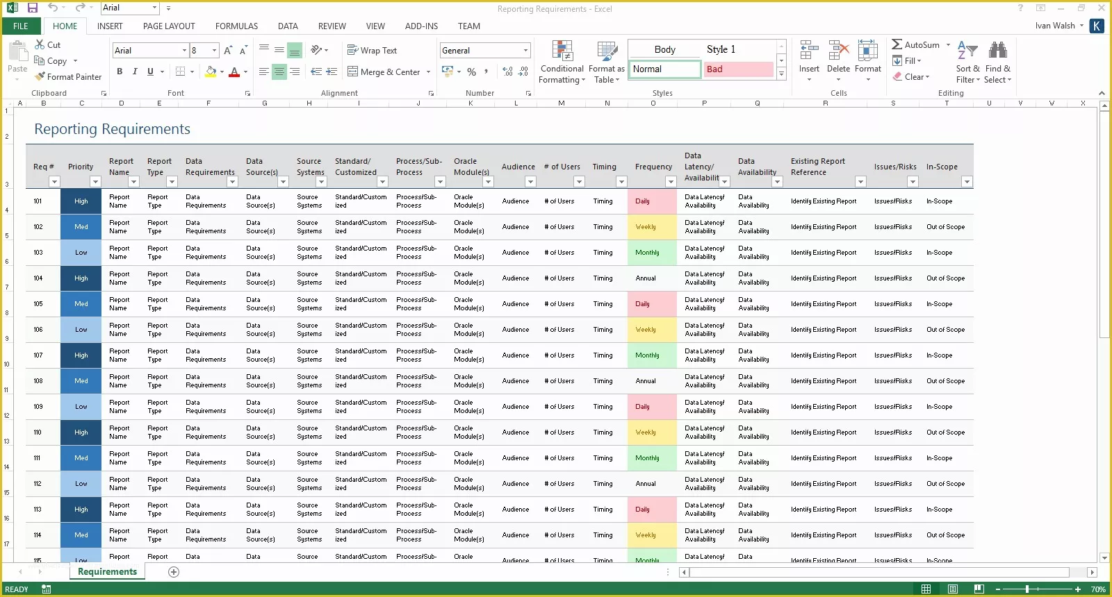 Requirements Gathering Template Excel Free Of Excel Business Templates