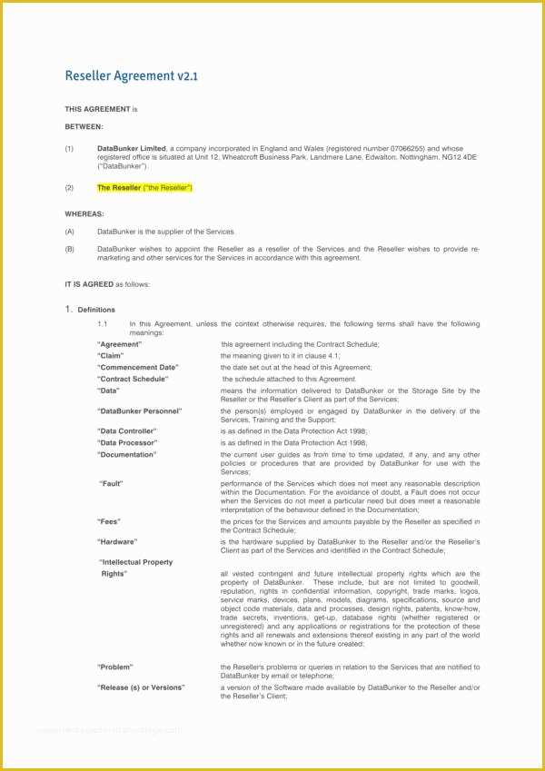 Reseller Agreement Template Free Download Of 20 Reseller Agreement Samples and Templates – Pdf Word