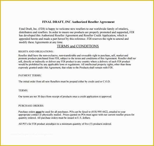 Reseller Agreement Template Free Download Of 8 Sample Free Reseller Agreement Templates to Download