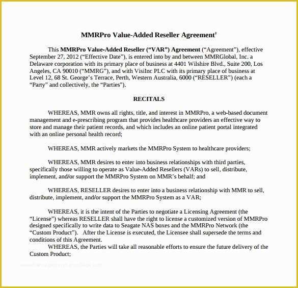 Reseller Agreement Template Free Download Of 8 Sample Free Reseller Agreement Templates to Download