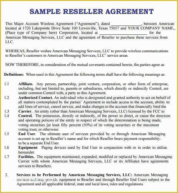 Reseller Agreement Template Free Download Of 8 Sample Free Reseller Agreement Templates to Download