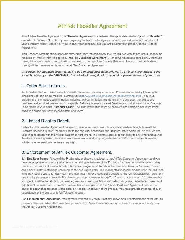 Reseller Agreement Template Free Download Of athtek Reseller Agreement Template