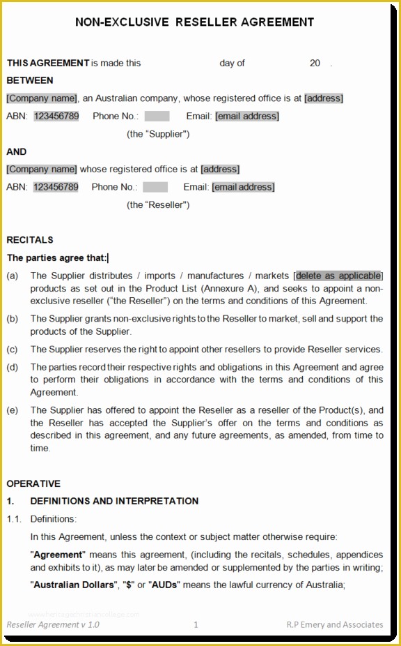 Reseller Agreement Template Free Download Of Exclusive Reseller Agreement Template Reseller Agreement