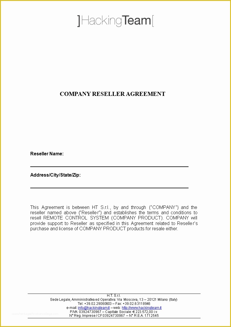 Reseller Agreement Template Free Download Of Free Pany Reseller Agreement