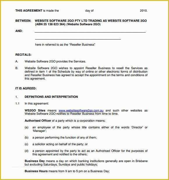 Reseller Agreement Template Free Download Of Reseller Agreement 8 Free Samples Examples format