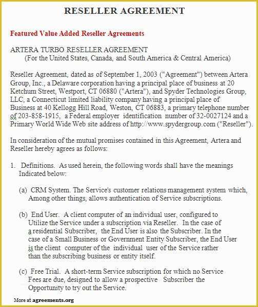 Reseller Agreement Template Free Download Of Reseller Agreement Sample Reseller Agreement Template