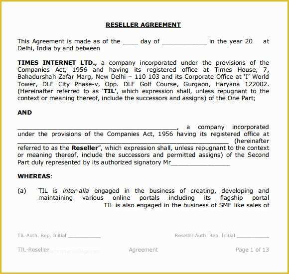 Reseller Agreement Template Free Download Of Reseller Agreement Template 8 Sle Free Reseller Agreement