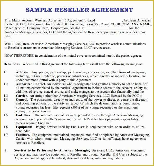 Reseller Agreement Template Free Of 8 Sample Free Reseller Agreement Templates to Download