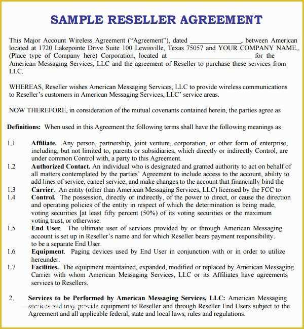 Reseller Agreement Template Free Of 8 Sample Free Reseller Agreement Templates to Download