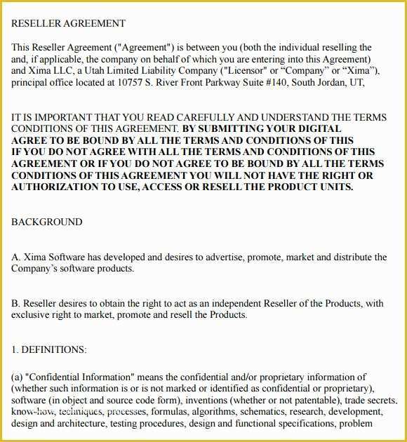 Reseller Agreement Template Free Of Reseller Agreement 8 Free Samples Examples format