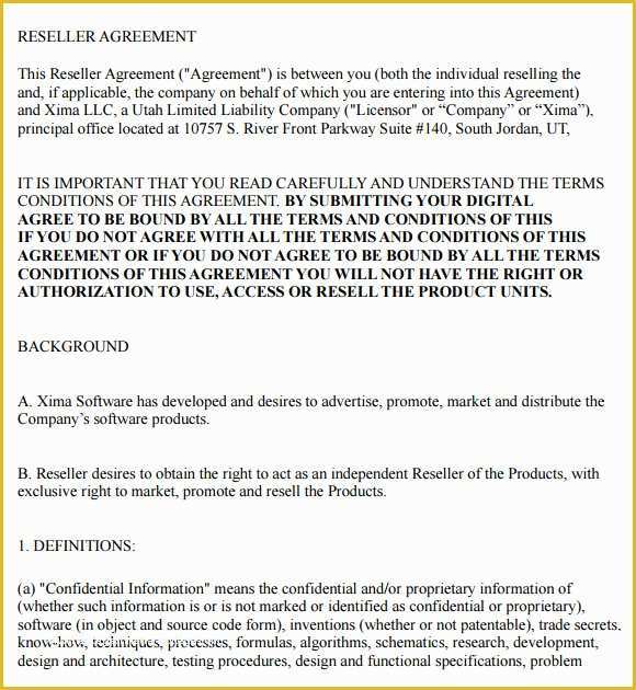 Reseller Agreement Template Free Of Reseller Agreement 8 Free Samples Examples format