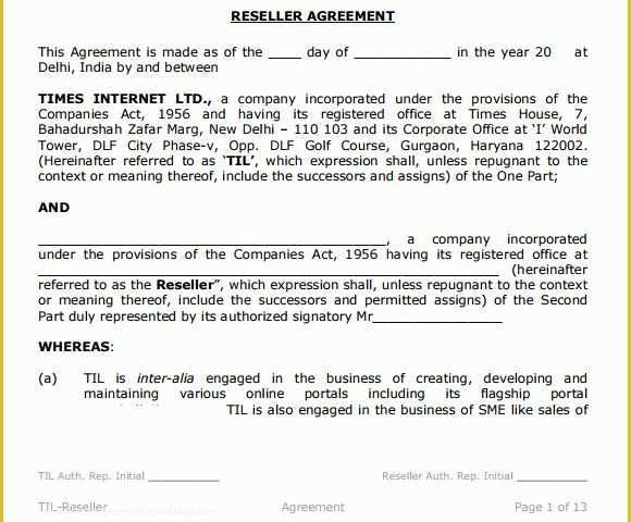 Reseller Agreement Template Free Of Reseller Agreement 8 Free Samples Examples format