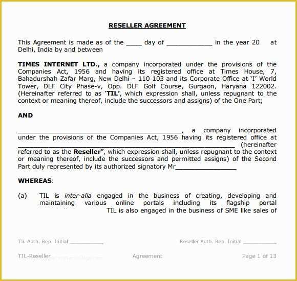 Reseller Agreement Template Free Of Reseller Agreement 8 Free Samples Examples format