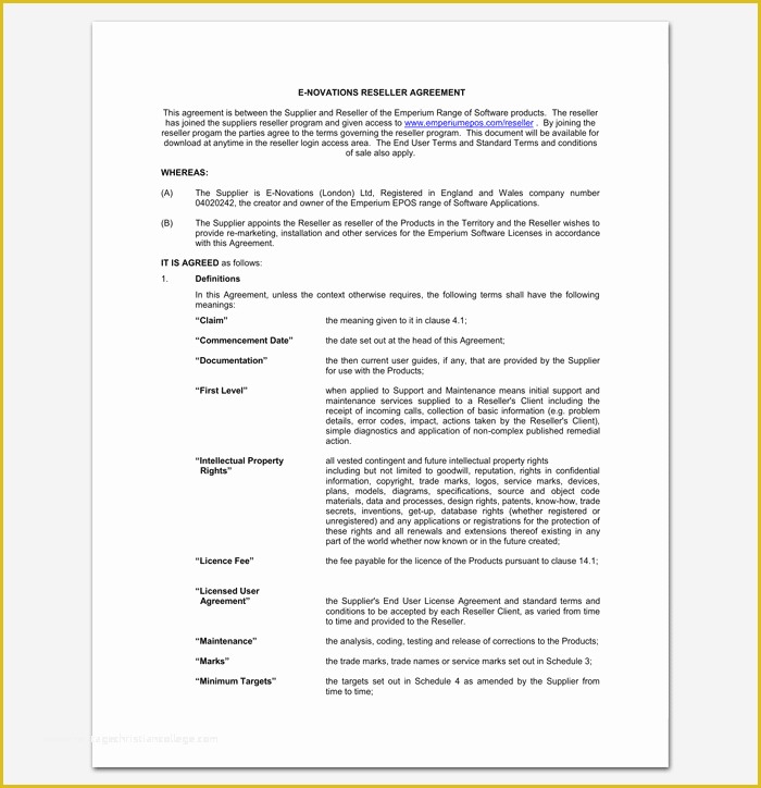 Reseller Agreement Template Free Of Saas Reseller Agreement Template