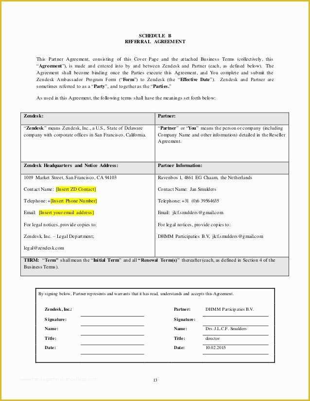 Reseller Agreement Template Free Of Zendesk Reseller Agreement Worldwide Template Dec 1 14[3]