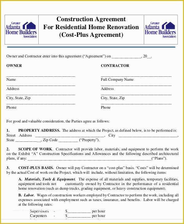 Residential Construction Contract Template Free Of 13 Construction Agreement Templates Word Pdf Pages