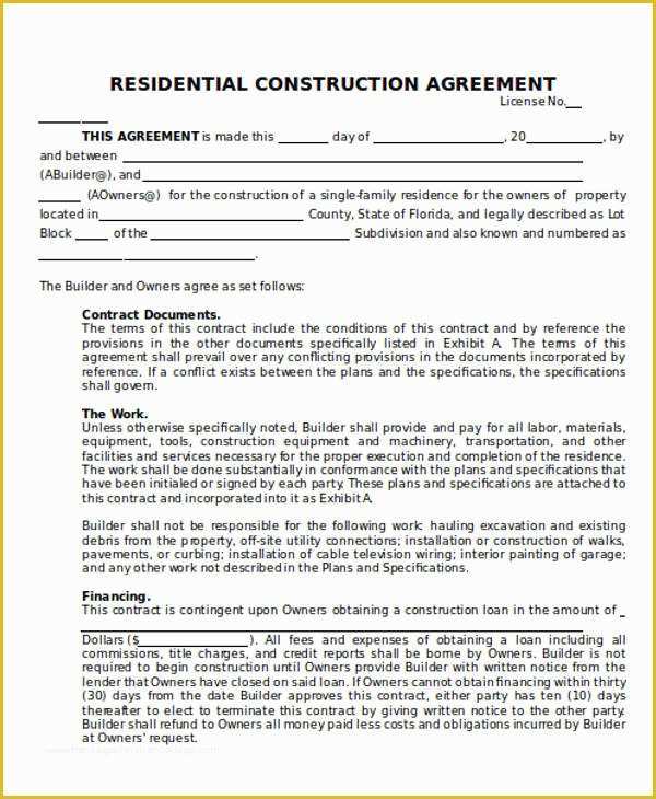 Residential Construction Contract Template Free Of 25 Construction Agreement forms & Templates