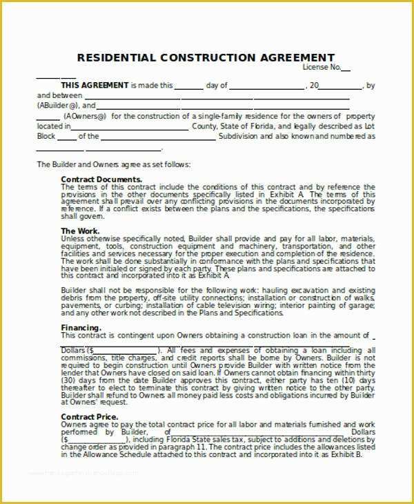Residential Construction Contract Template Free Of 25 Contract Agreement forms In Pdf