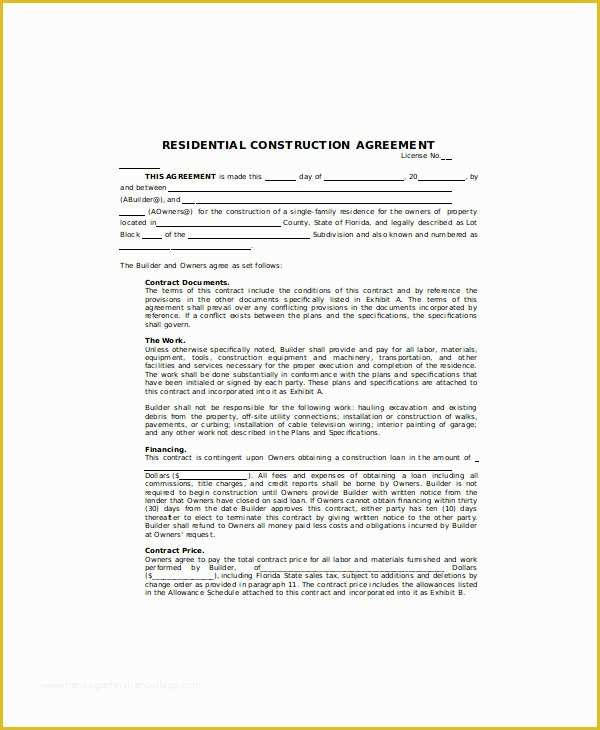 Residential Construction Contract Template Free Of 30 Sample Contract Agreements