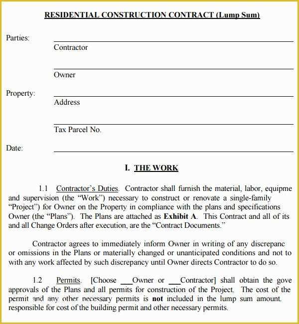 Residential Construction Contract Template Free Of Construction Contract 7 Free Pdf Download