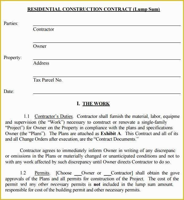 Residential Construction Contract Template Free Of Construction Contract 7 Free Pdf Download