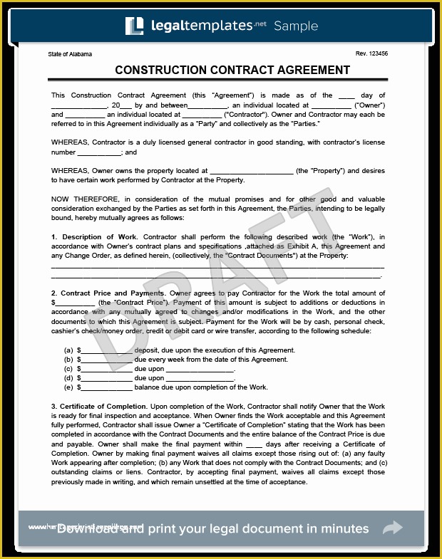 Residential Construction Contract Template Free Of Construction Contract Sample