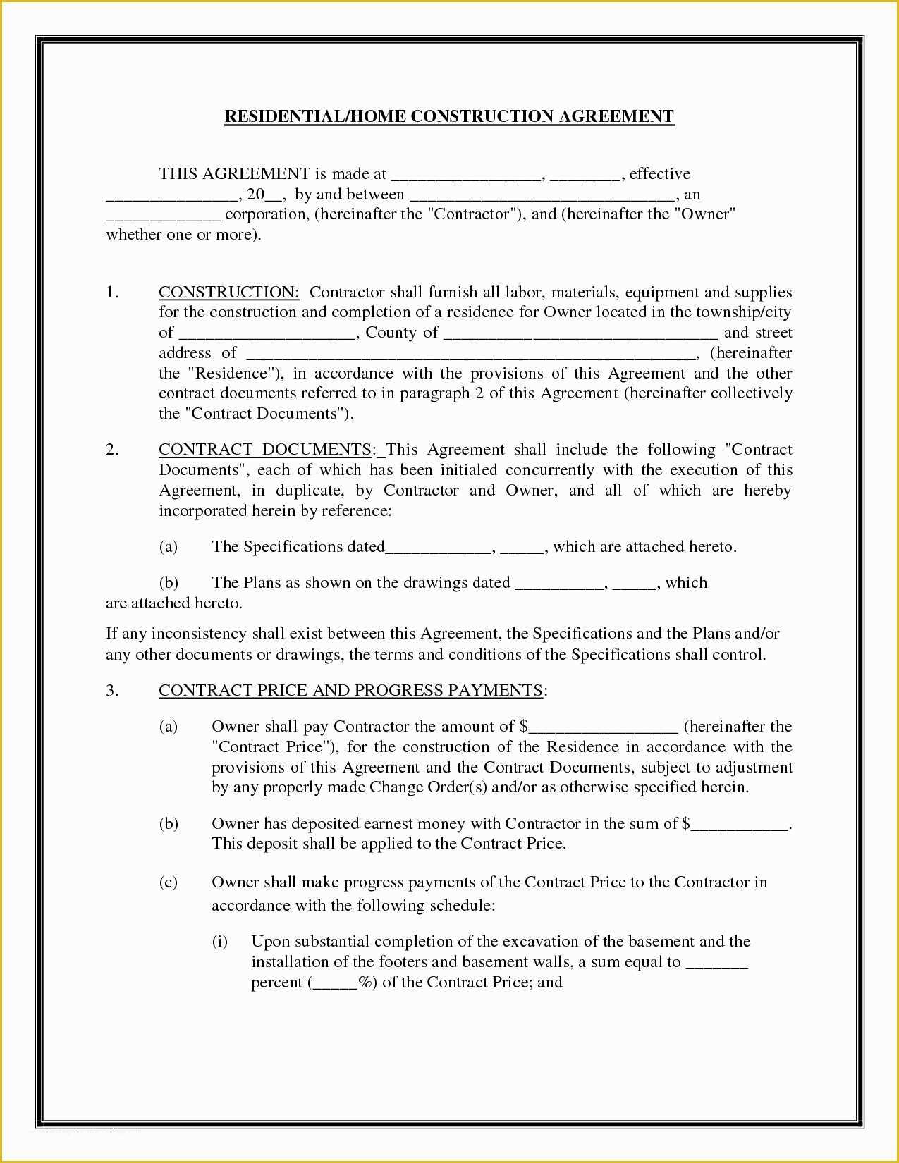 Residential Construction Contract Template Free Of Construction Letter Intent Template Samples
