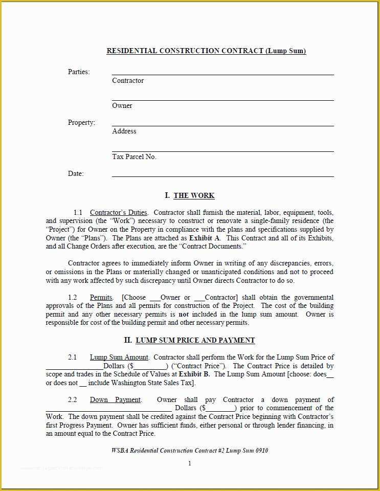 Residential Construction Contract Template Free Of Free Printable Independent Contractor Agreement form