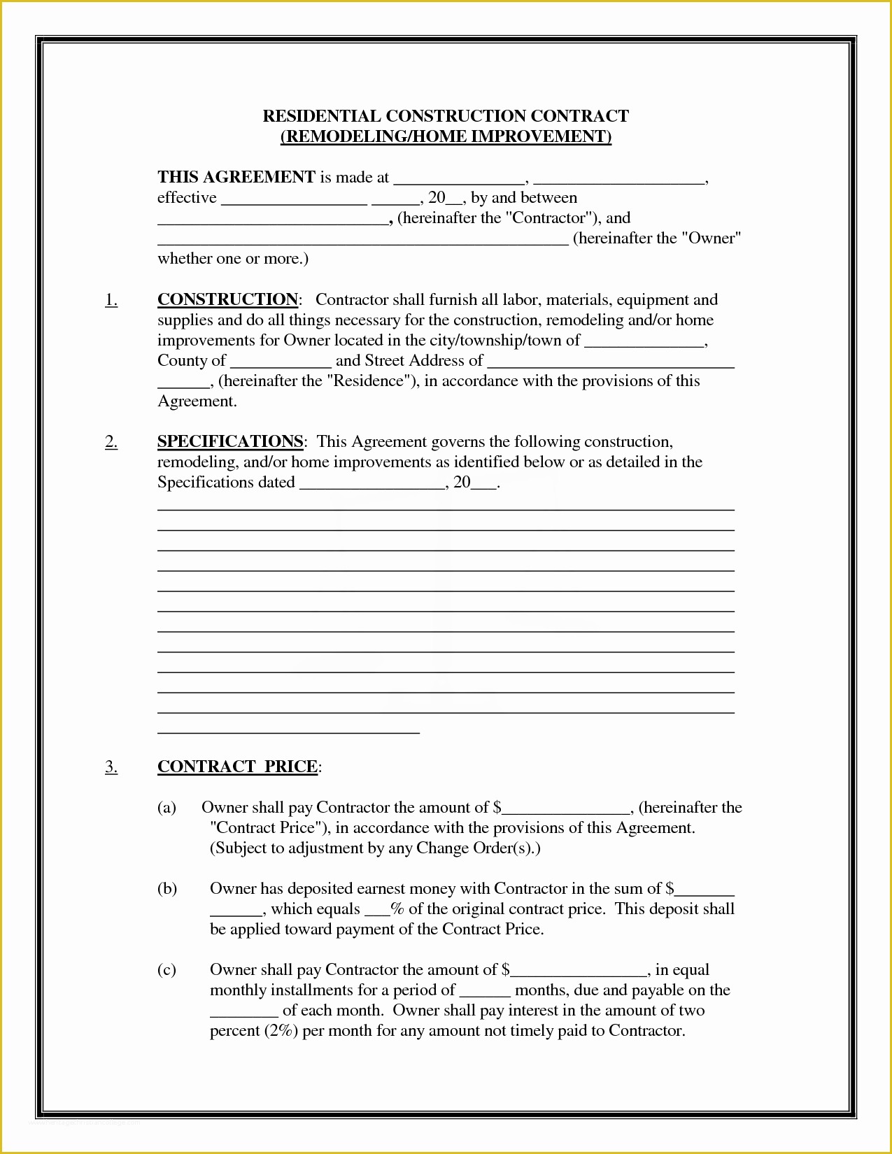 Residential Construction Contract Template Free Of Pics Of Residential Construction Contracts