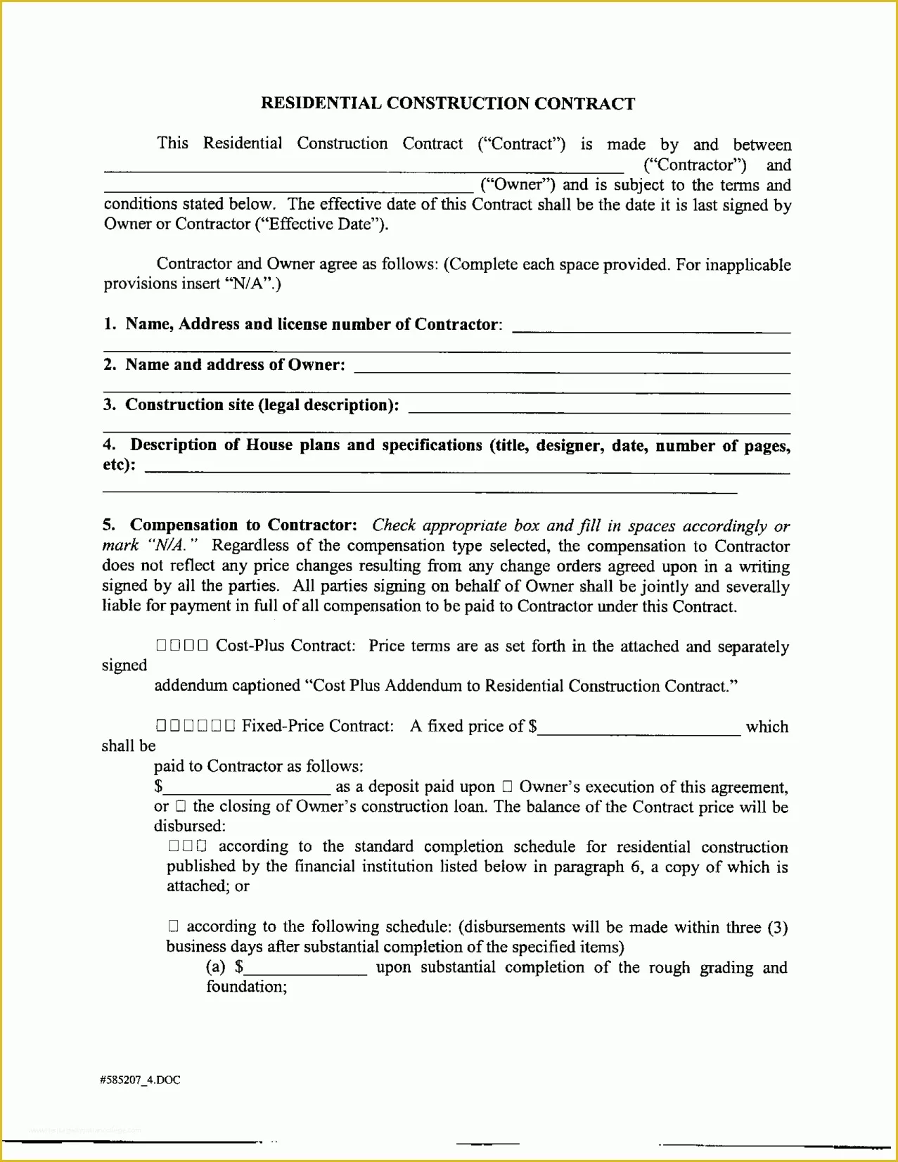 Residential Construction Contract Template Free Of Residential Construction Contract Template