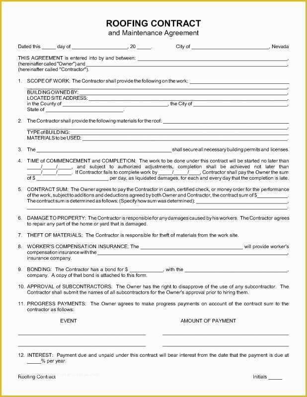 Residential Construction Contract Template Free Of Roofing Agreement forms