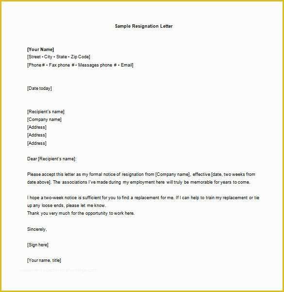 Resignation Letter Free Template Download Of 10 Sample Two Week Notice Resignation Letter Templates