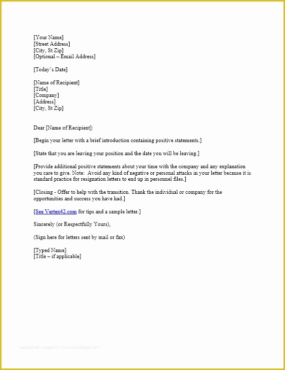 Resignation Letter Free Template Download Of Download the Resignation Letter Template From Vertex42