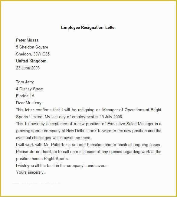 Resignation Letter Free Template Download Of Resignation Letter Template 25 Free Word Pdf Documents