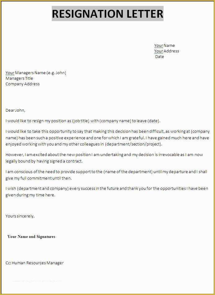 Resignation Letter Free Template Download Of Resignation Letter Template