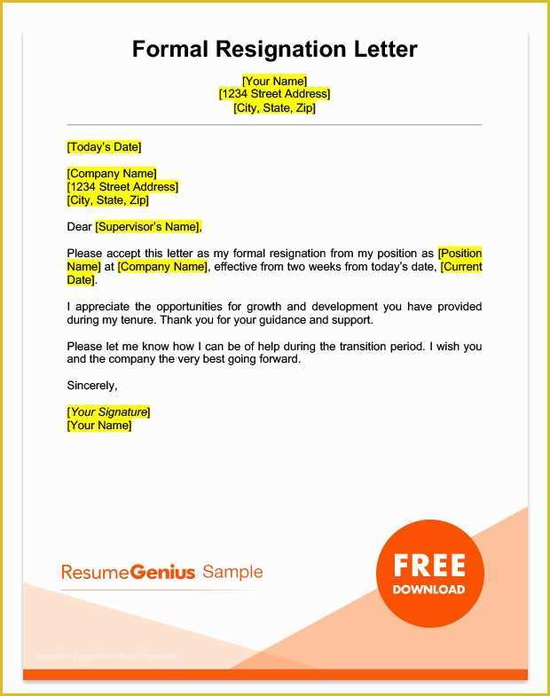 Resignation Letter Free Template Download Of Two Weeks Notice Letter Sample Free Download
