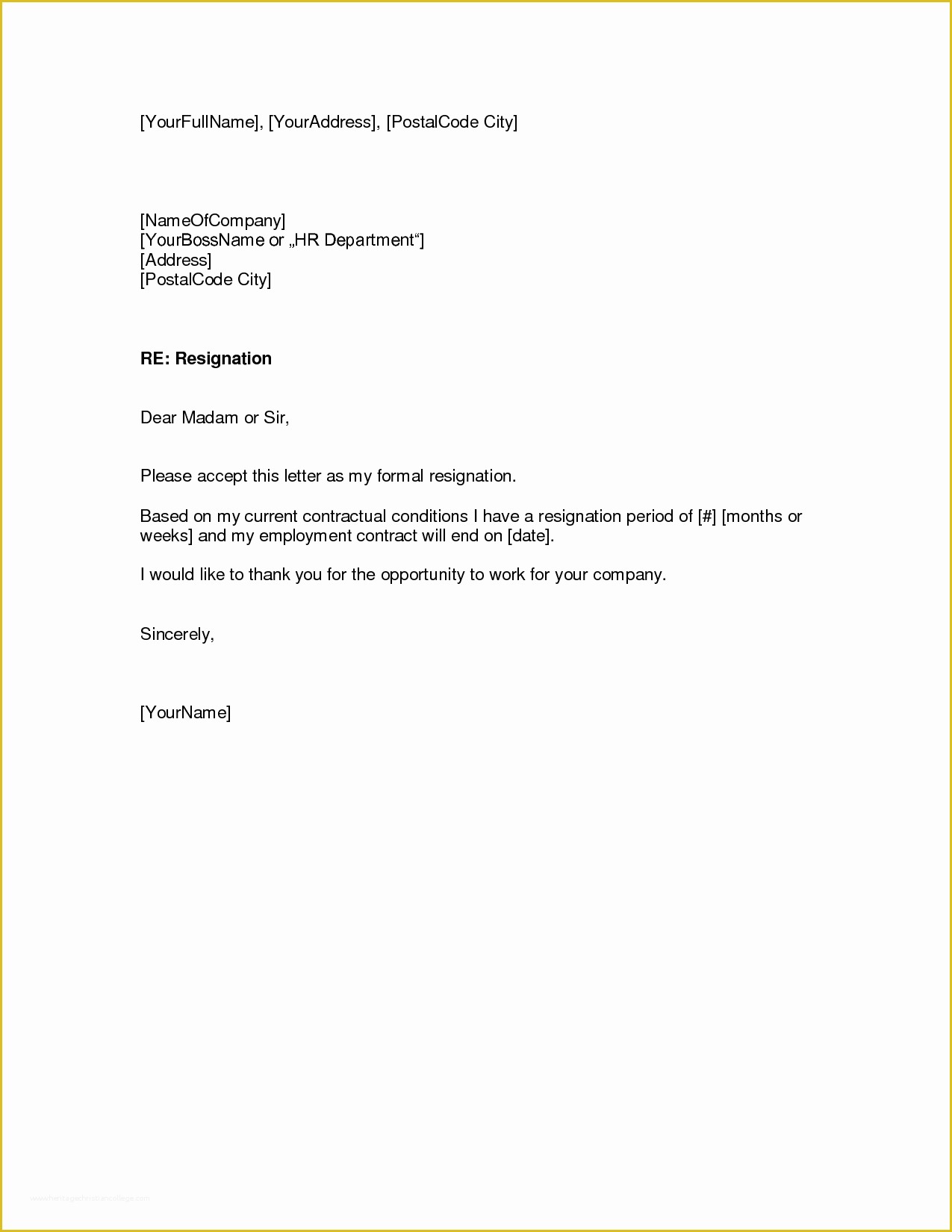 Resignation Letter Template Free Download Of Free Download Resignation Letterwriting A Letter