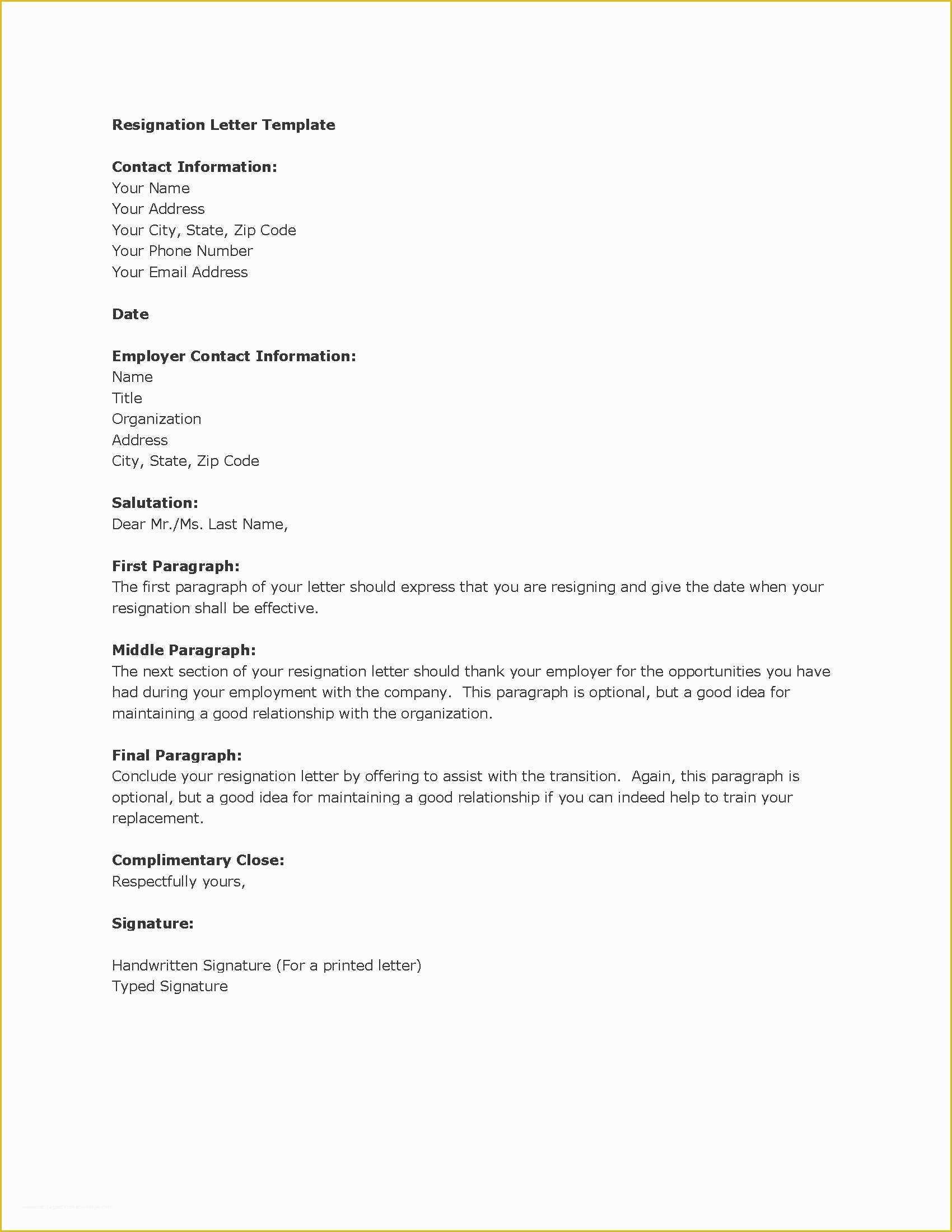 Fillable Letter Of Resignation Template Sample Resignation Letter