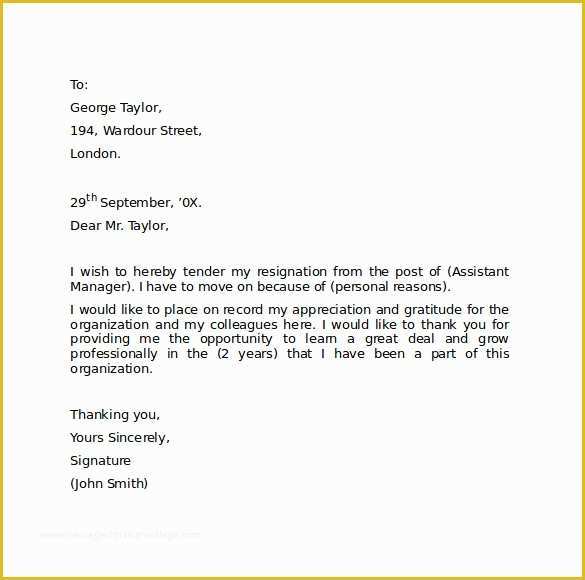 Resignation Letter Template Free Download Of Sample Resignation Letter format 9 Download Free
