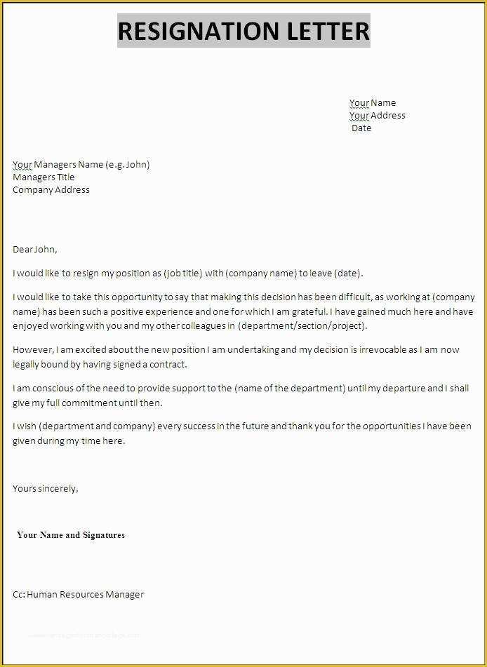 Resignation Letter Template Free Of 10 Resignation Letter Samples