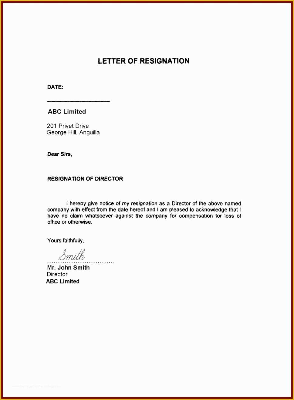 application letter to resign