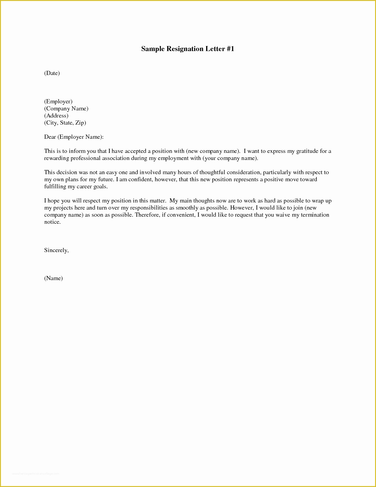 Resignation Letter Template Free Of Letter Of Resignation Sample Free Letter Of Resignation
