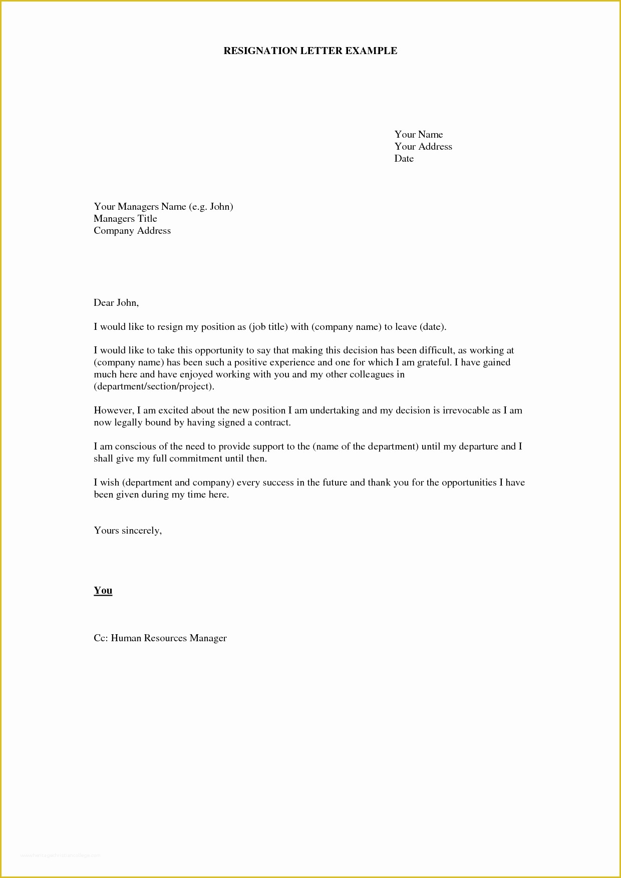 Resignation Letter Template Free Of Resignation Letter